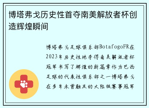 博塔弗戈历史性首夺南美解放者杯创造辉煌瞬间